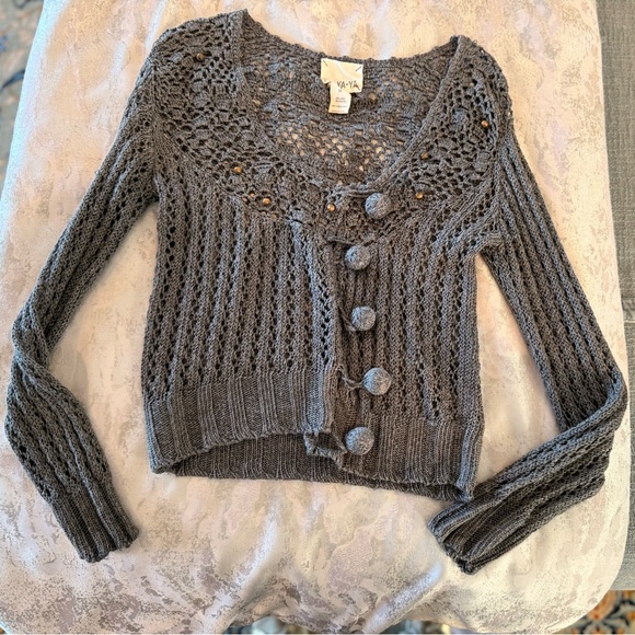 YaYa Aflalo Gray Cable Knit Cardigan Sweater - Picture 2 of 6